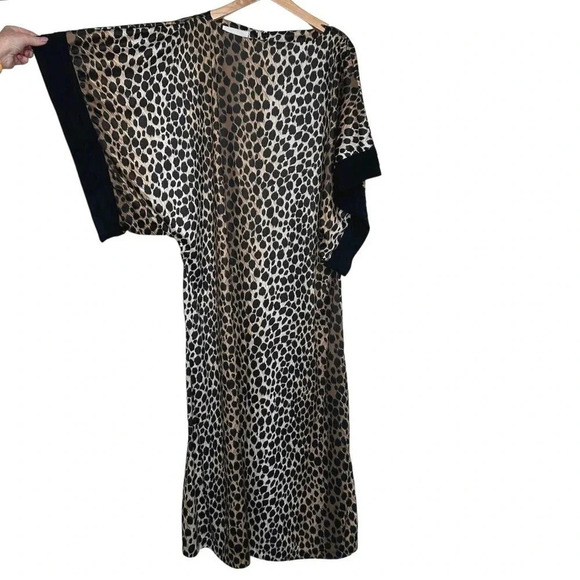 Vintage 1970's T.V. Loungers black leopard print dolman sleeve kaftan size L‎ - Picture 1 of 6